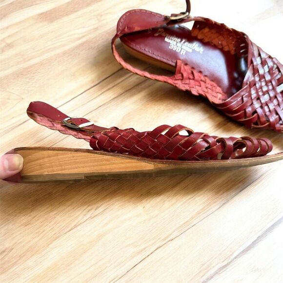 Vintage Hurricane Wedge Woven Sandals Red Leather Brown 8 Westies - Picture 2 of 6